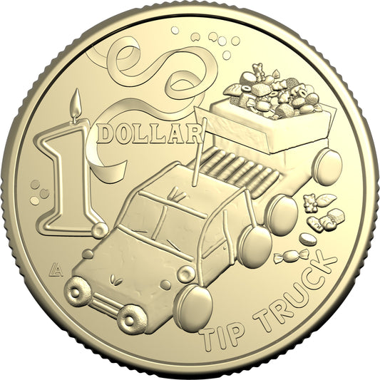 Reverse of the 2025 Tip Truck $1 uncirculated coin
