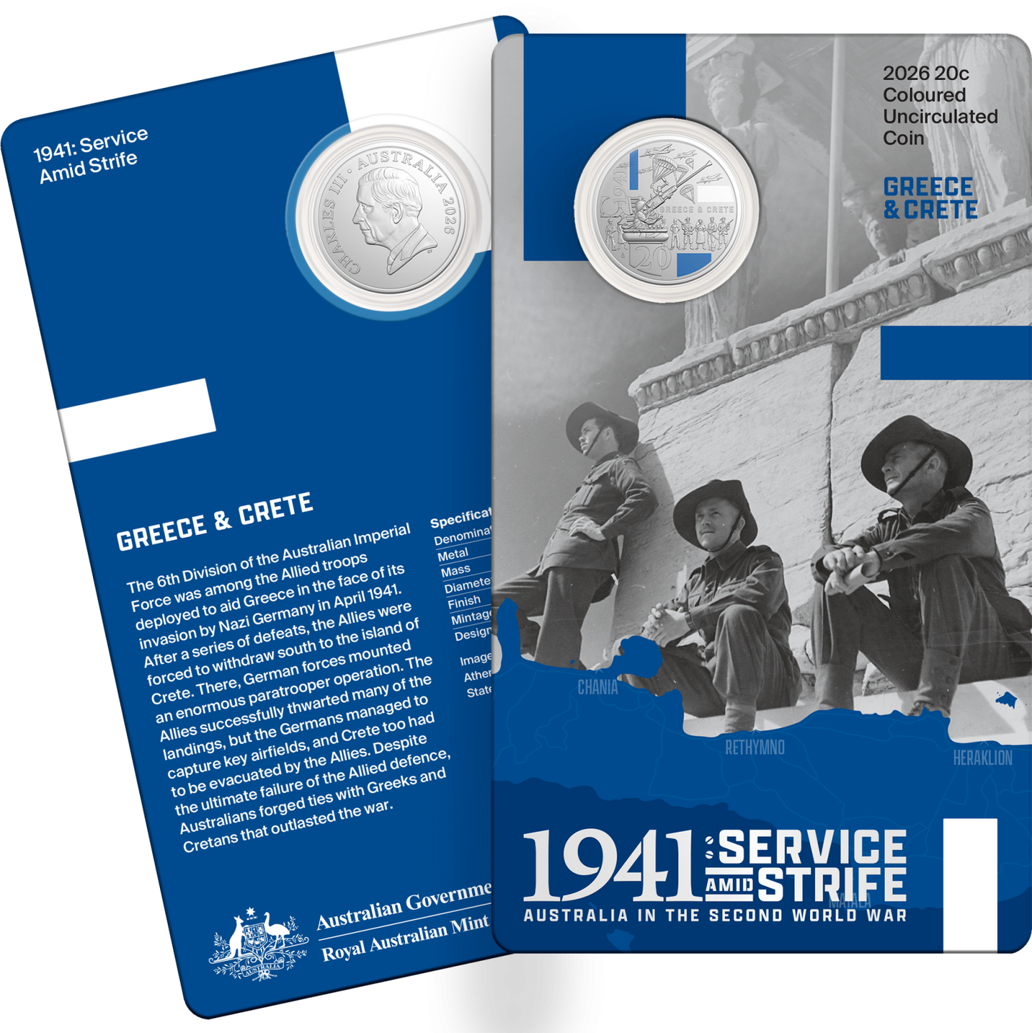 2026 Service Amid Strife Greece and Crete 20c coin in presentation card