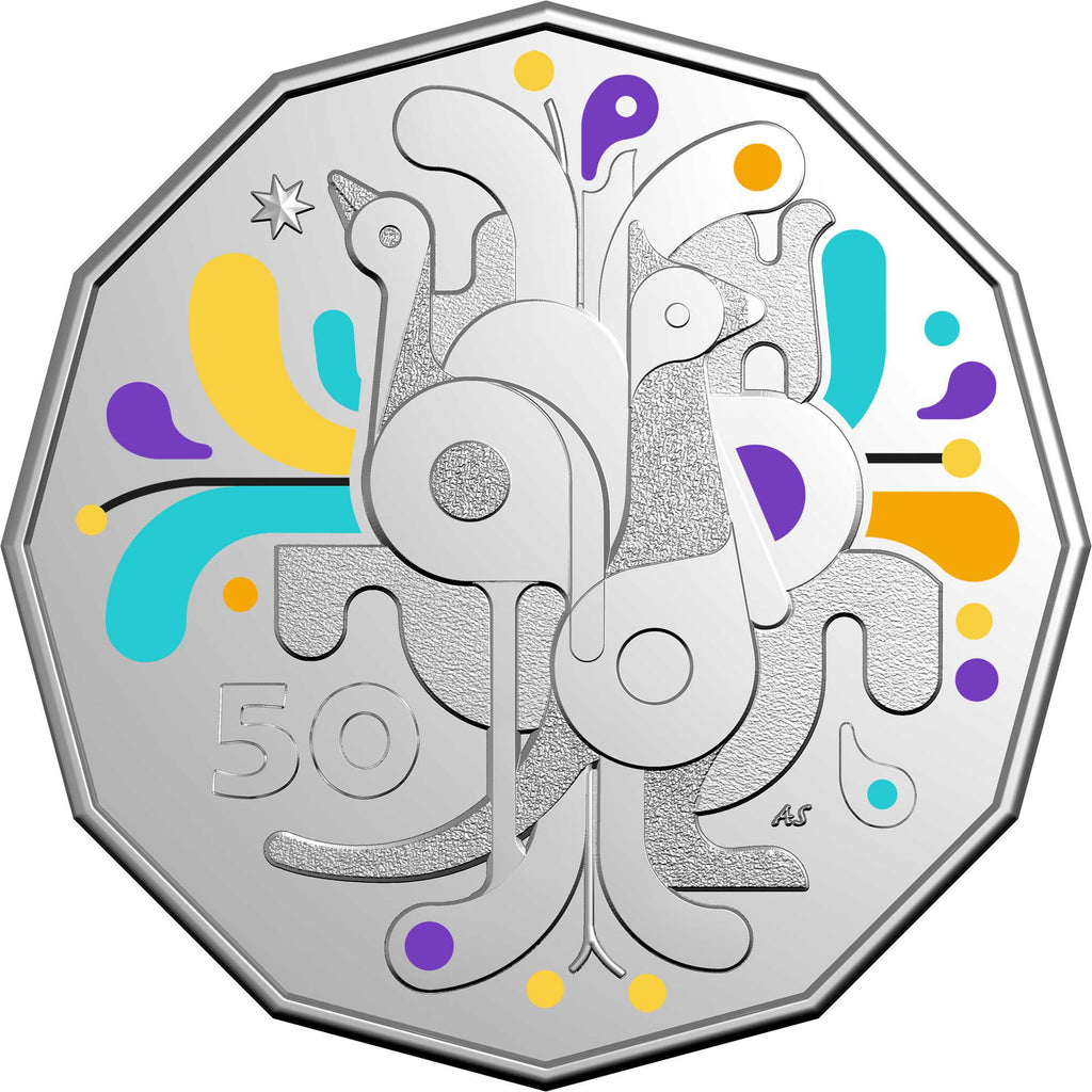 2025 Celebrations 50c coloured uncirculated coin in presentation card