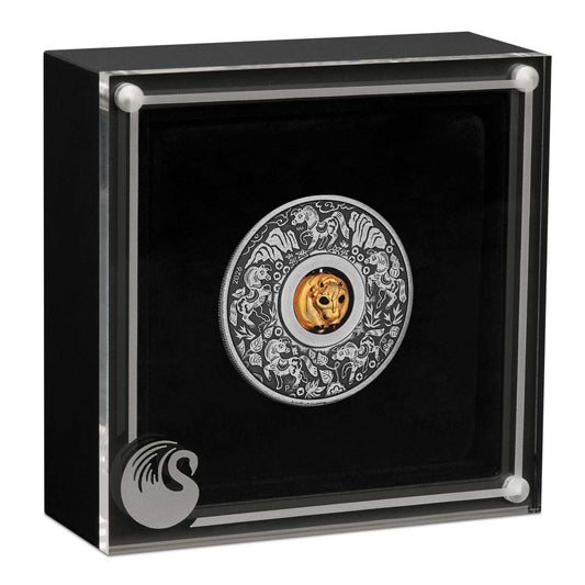 Year of the Horse Rotating Charm 2026 silver antiqued coin in case