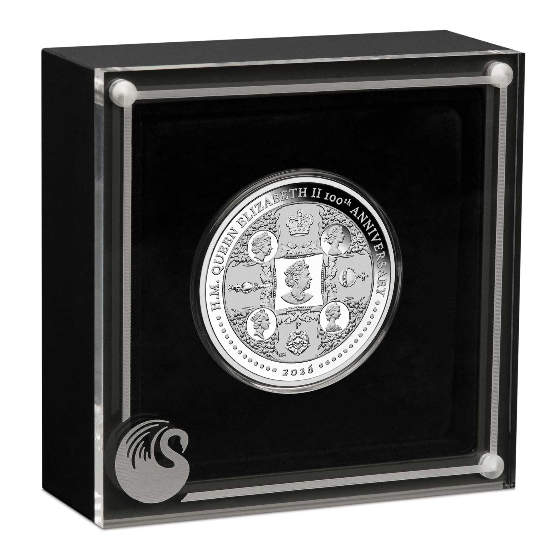 Queen Elizabeth II 100th Anniversary 2026 one-ounce silver proof coin in case