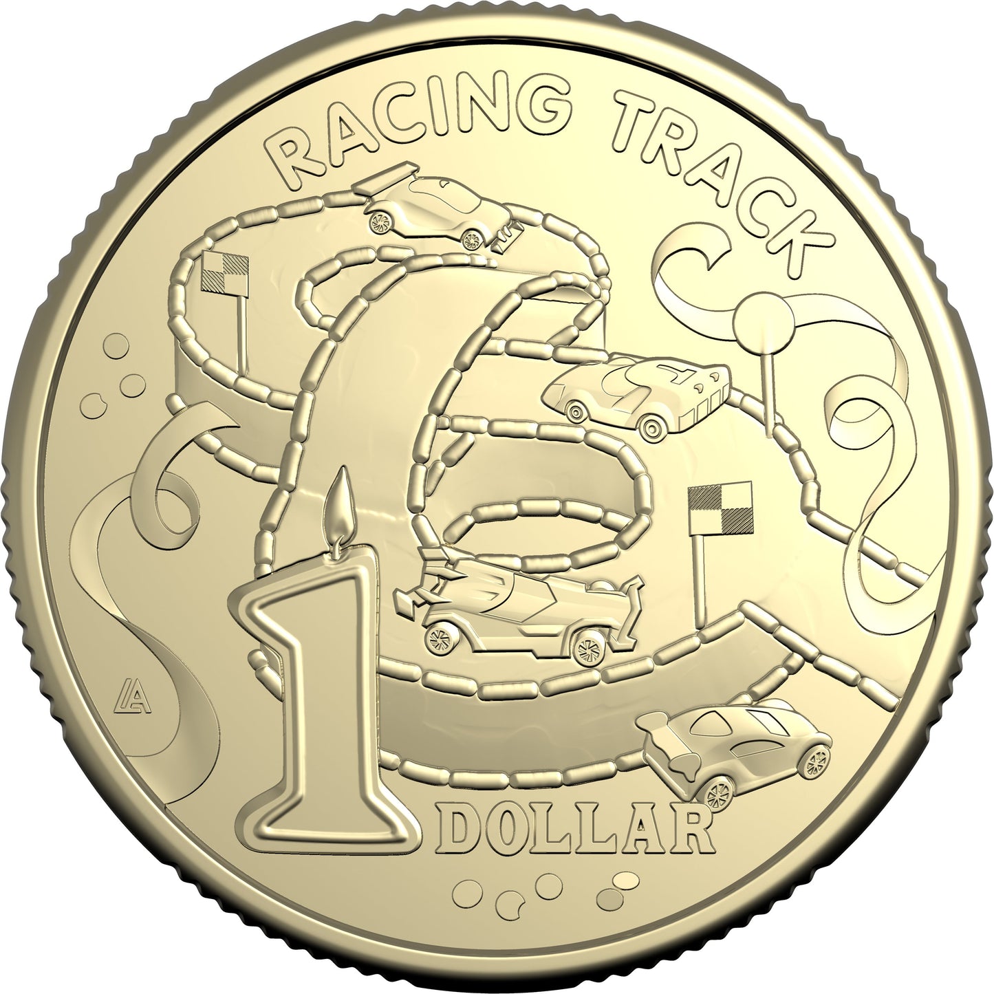 Reverse of the 2025 Racing Track $1 uncirculated coin