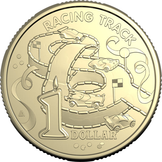 Reverse of the 2025 Racing Track $1 uncirculated coin