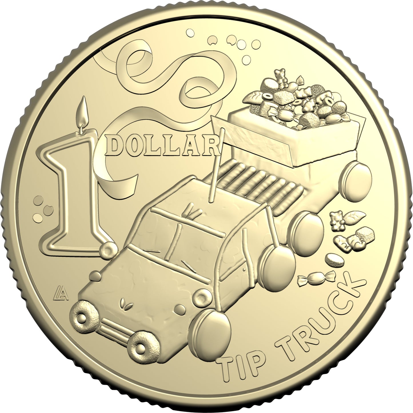 Reverse of the 2025 Tip Truck $1 uncirculated coin