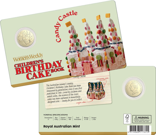 2025 Children’s Birthday Cake Book Candy Castle $1 uncirculated coin in card