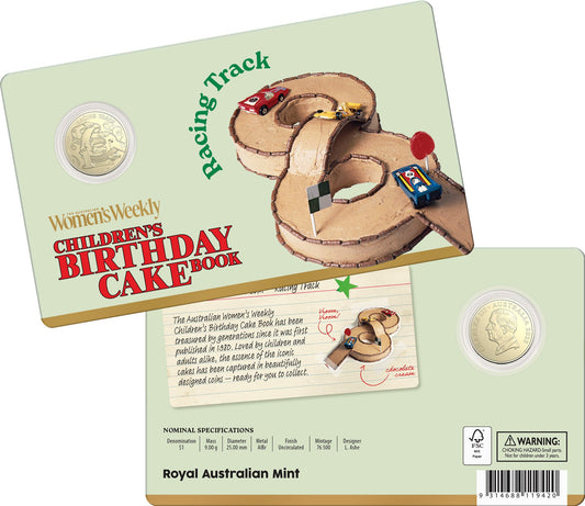 2025 Children’s Birthday Cake Book Racing Track $1 uncirculated coin in card