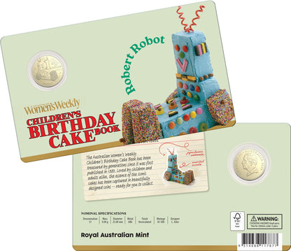 2025 Children’s Birthday Cake Book Robert Robot $1 uncirculated coin in card