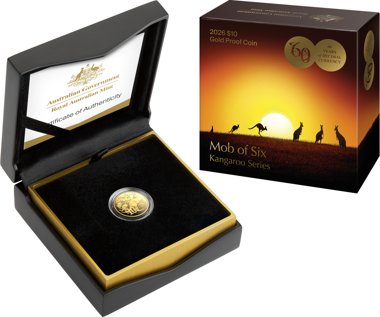 2026 Kangaroo Series Mob of Six Roos gold proof coin with case and carton