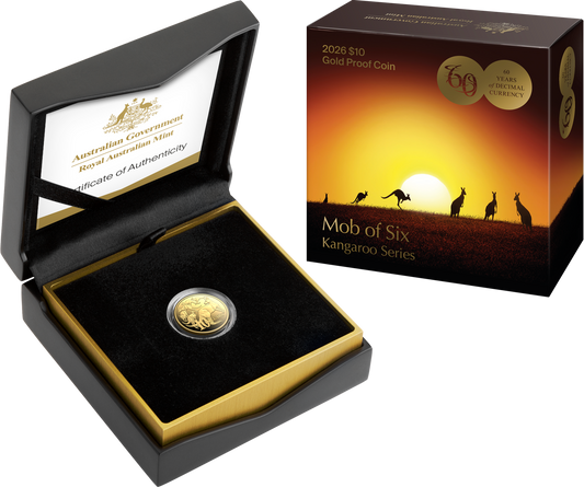 2026 Kangaroo Series Mob of Six Roos gold proof coin with case and carton