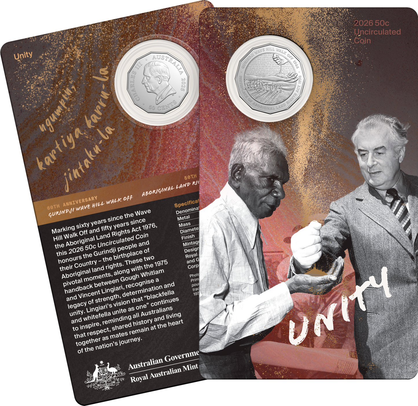 2026 Unity 50c uncirculated coin in presentation card