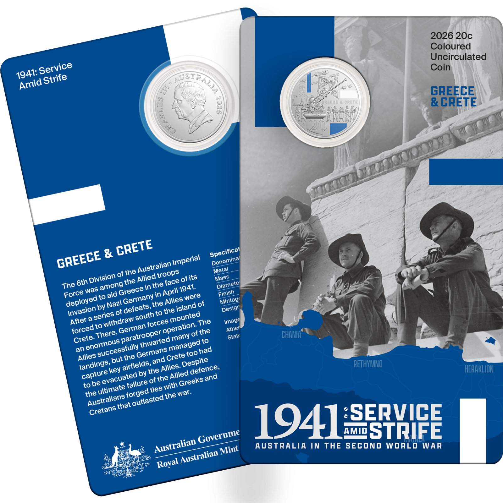 2026 Service Amid Strife Greece and Crete 20c coin in presentation card